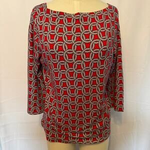 Talbots Red Geometric Print Top Pima Cotton 3/4 Sleeve Women Sz Large